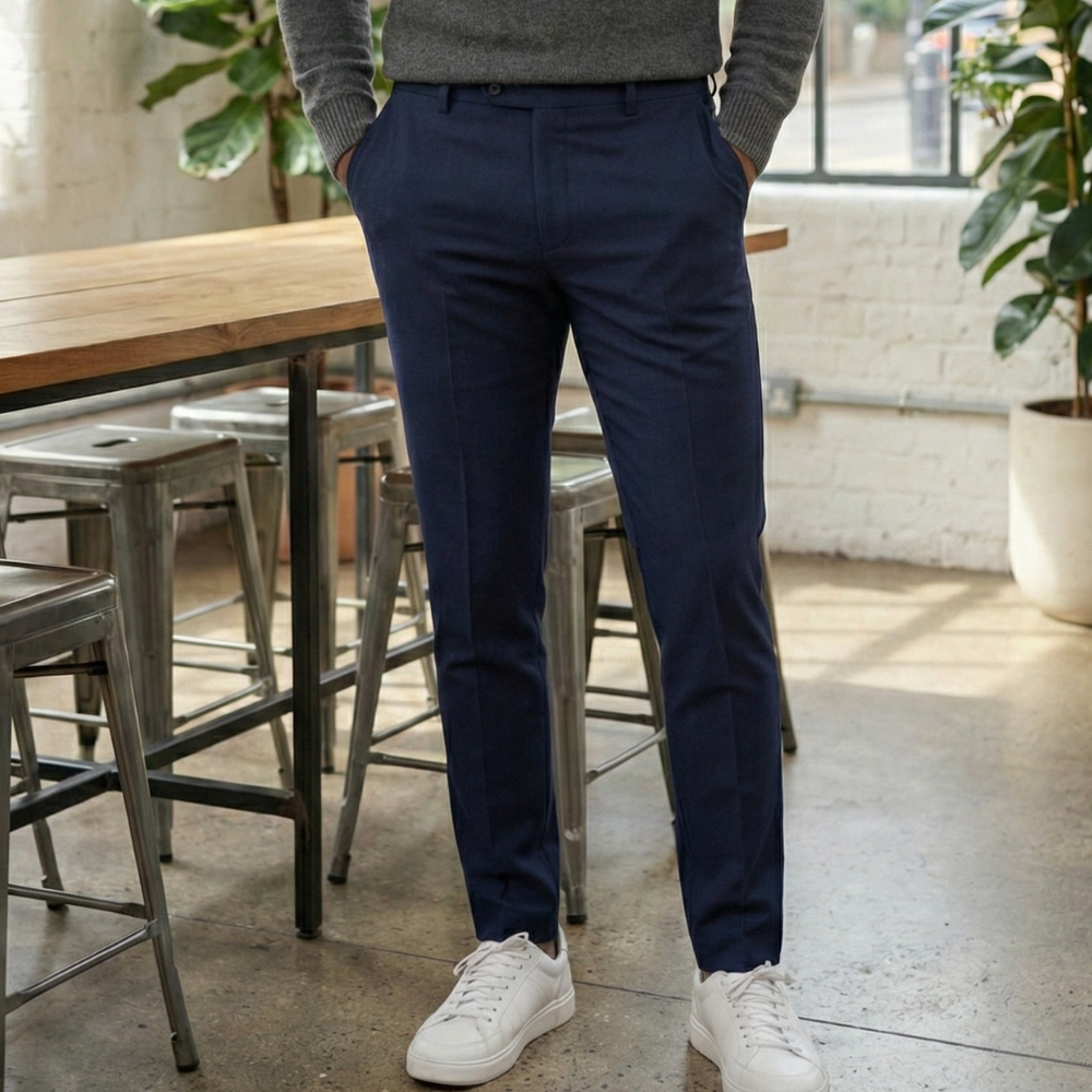 Calça de Alfaiataria Azul em Tecido Selecionado com Elastano e Caimento Impecável