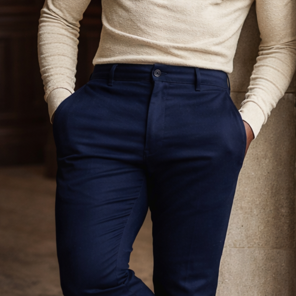 Calça de Alfaiataria Azul em Tecido Selecionado com Elastano e Caimento Impecável