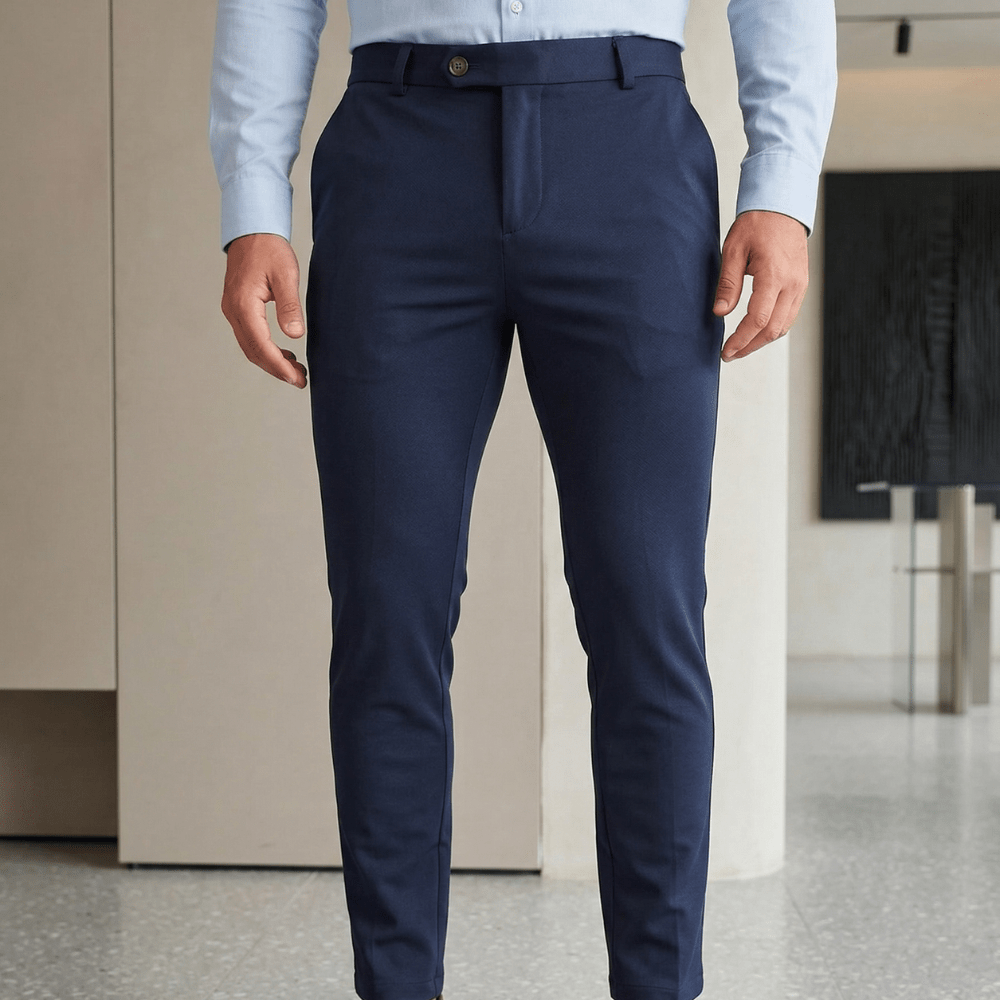 Calça de Alfaiataria Azul em Tecido Selecionado com Elastano e Caimento Impecável