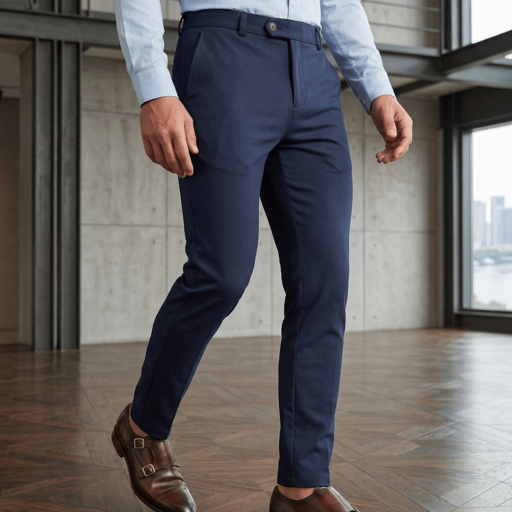 Calça de Alfaiataria Azul em Tecido Selecionado com Elastano e Caimento Impecável