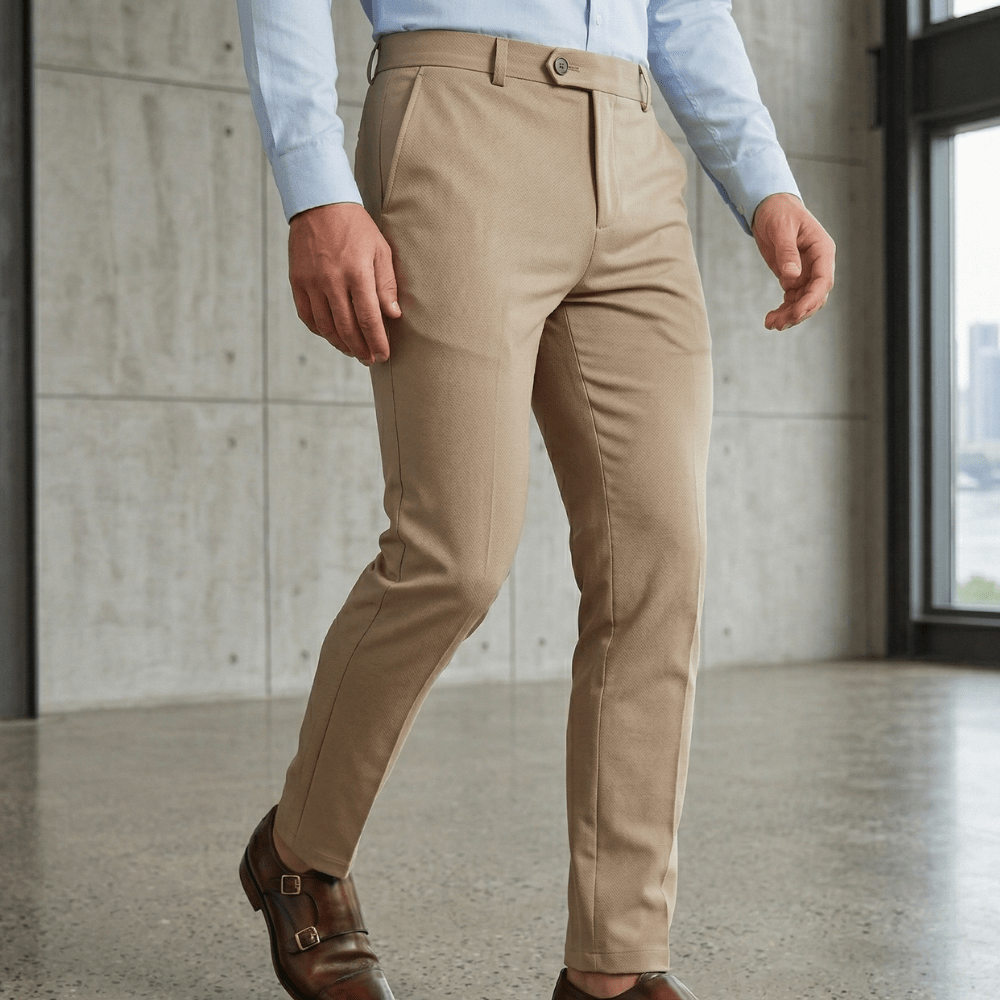 Calça de Alfaiataria Bege em Tecido Selecionado com Elastano e Caimento Impecável