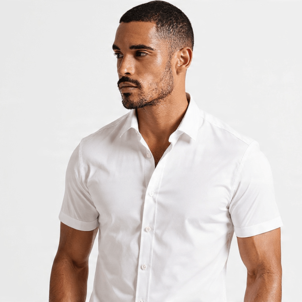 Camisa Social Slim Branca Manga Curta em Tecido Selecionado com Estrutura Leve e Caimento
